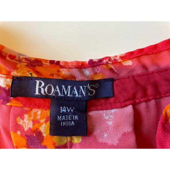 Roaman’s Blouse Top Pintucks Crochet Lace Button Detail Sz 14W Bell Sleeves Red - Picture 3 of 11